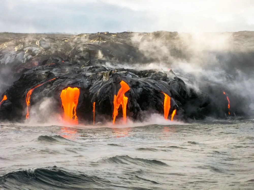 lava flowing into ocean